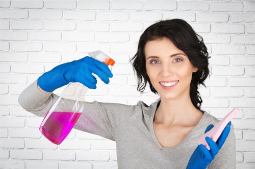 Experienced Stockwell carpet cleaners treating a hallway carpet